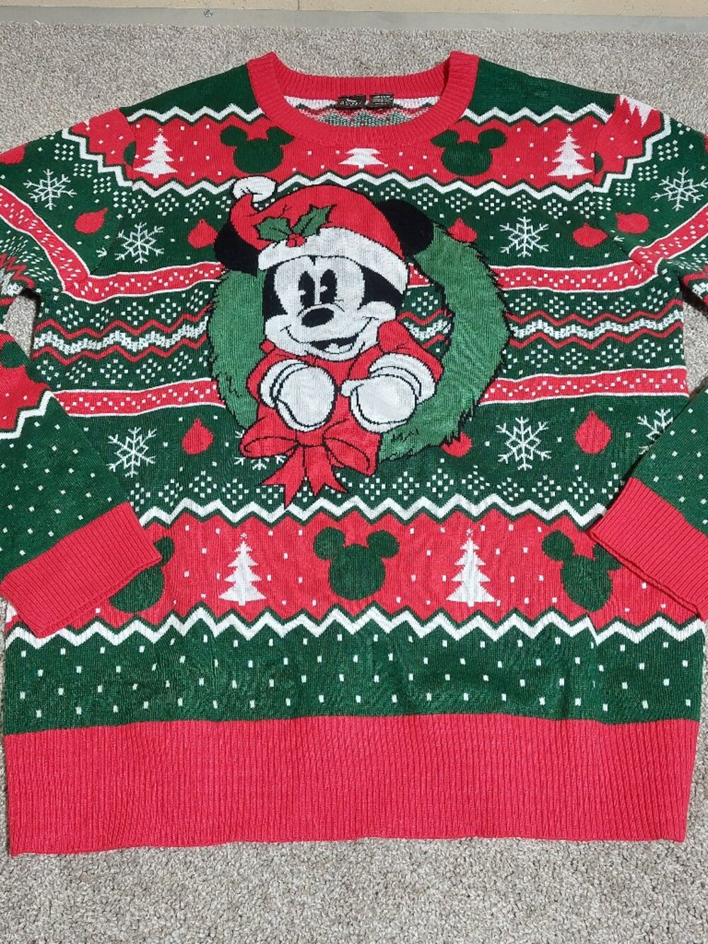 Disney Mickey Mouse Christmas sweater Fair Isle Knit Red Size XL